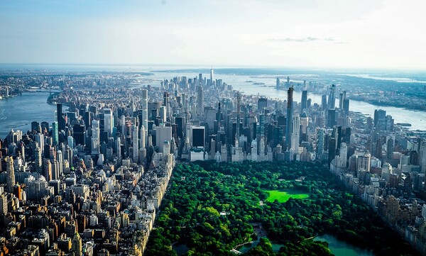 뉴욕 맨하튼 전경, 중심에 있는 어마어마한 크기의 센트럴 파크. ⓒPixabay