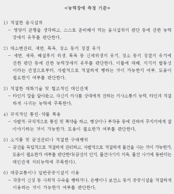 정신장애의 능력 판정 기준. ©보건복지부