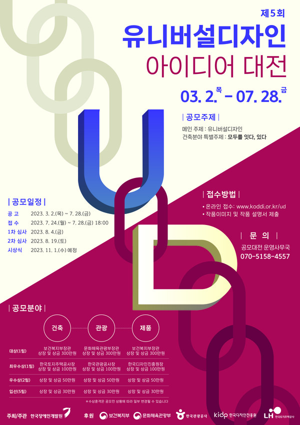 한국장애인개발원이 ‘모두를 잇다, 있다’를 주제로 제5회 유니버설디자인(Universal Design, UD) 아이디어 작품을 공모한다.ⓒ한국장애인개발원