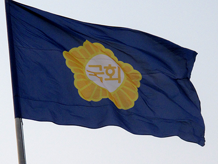 펄럭이는 국회 깃발. ⓒ장지용