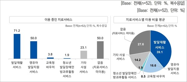 현재 진료 중인 발달지연·발달장애 영유아가 이용 중인 치료 서비스 및 치료서비스 별 비율 평균. ©한국보건의료연구원