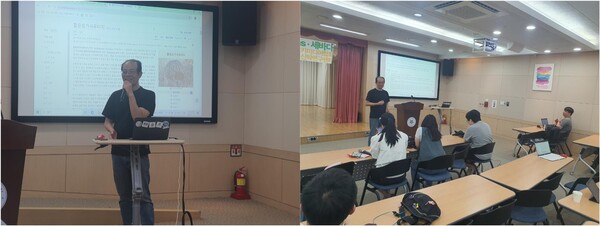 한국위키미디어협회 진주완 이사장이 ‘자폐인 긍지의 날 에디터 톤’ 세션에서 ‘자폐인의 사회 참여’에 대한 위키백과 편집에 대해 설명하는 모습들. ⓒ이원무