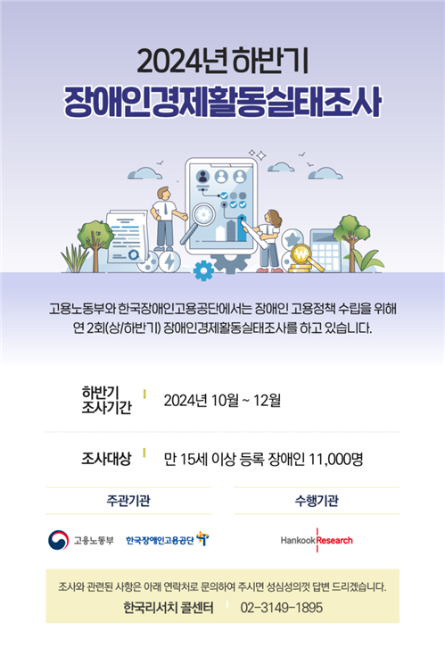 한국장애인고용공단 고용개발원이 장애인 고용률, 실업률 등 장애인 고용정책 수립에 필요한 노동시장 필수자료를 생산하고자 ‘장애인경제활동실태조사’를 실시한다고 18일 밝혔다.ⓒ한국장애인고용공단