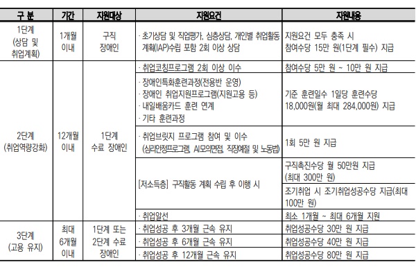 장애인취업성공패키지 단계 내용.ⓒ한국장애인고용공단