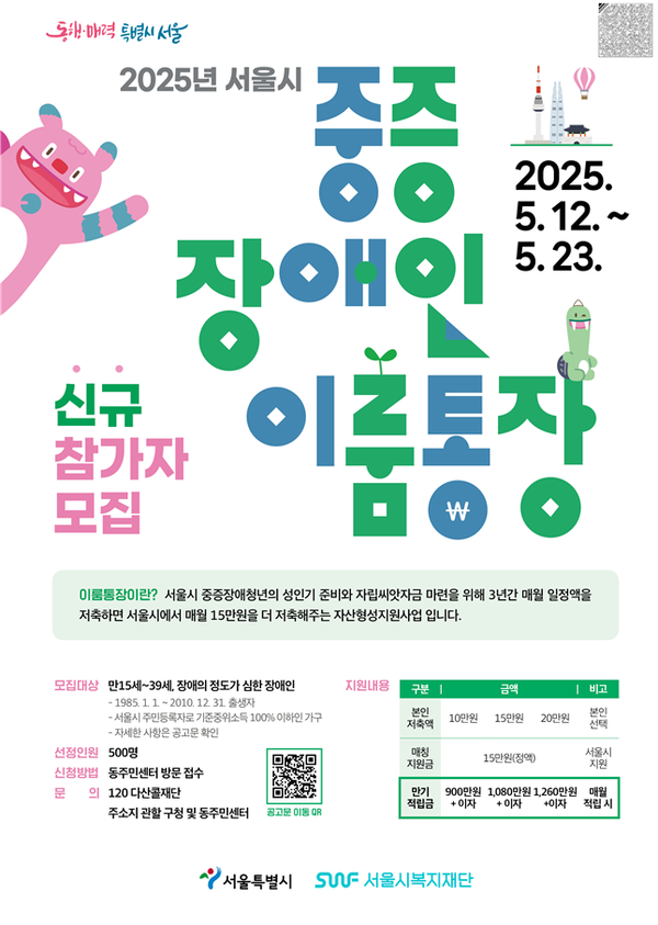 서울시는 일하기 어려운 중증장애청년이 경제적 부담을 덜고, 미래를 체계적으로 준비해 자립 기반을 마련할 수 있도록 ‘이룸통장’ 참가자를 오는 23일까지 모집한다.ⓒ서울시