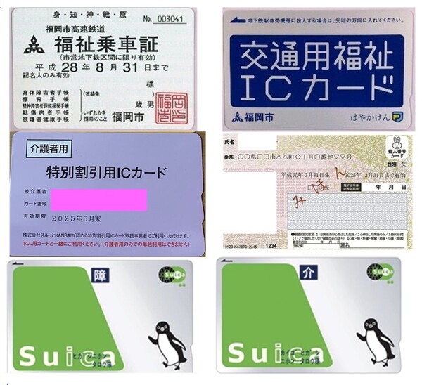일본의 장애인 교통카드. 용도나 지역에 따라 다양하다. ©서인환