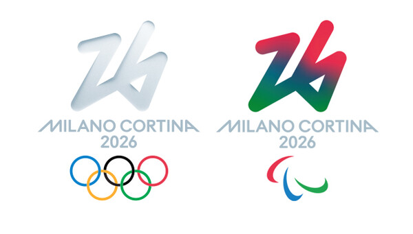 2026 밀라노-코르티나담페초 동계 올림픽·패럴림픽 공식 엠블럼. 모양은 똑같지만 색깔과 그러데이션의 차이로 구별하였다. ⓒ2026 밀라노-코르티나담페초 동계 올림픽·패럴림픽 조직위원회