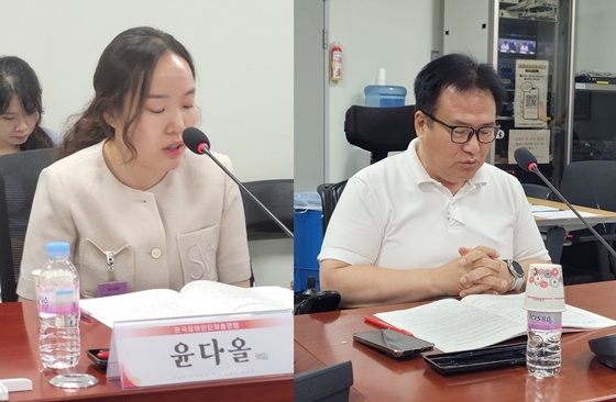 25일 국회의원회관에서 개최된 ‘제2차 장애인 건강정책 개선 간담회 : 장애인 건강보건통계사업 개선방안’에서 자문위원 의견을 제시하는 한국장애인단체총연맹 윤다올 책임(왼쪽)과 한국장애인단체총연합회 이문희 인권위원장(오른쪽). ©에이블뉴스