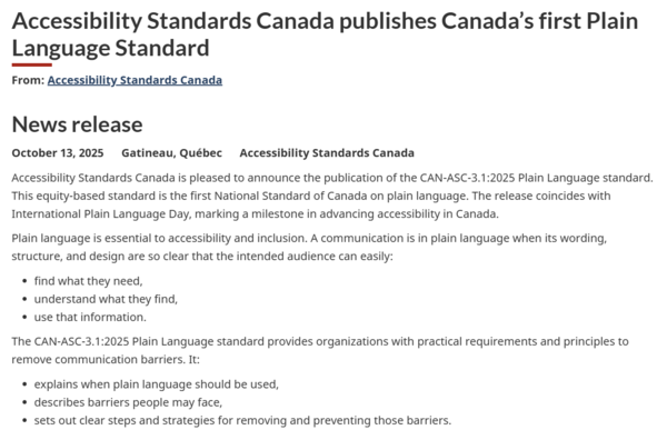 캐나다 쉬운 언어 기준.ⓒ캐나다 접근성 표준(Accessibility Standards Canada)