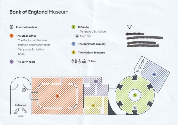 필자가 제공받은 영국 런던 잉글랜드 은행 박물관 약도 안내. 안내인은 순서를 안내해주며 필자에게 관람 순서를 안내해줬다. ⓒ장지용