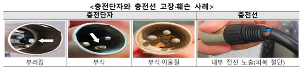 충전 단자와 충전선 고장 훼손 사례.ⓒ한국소비자원
