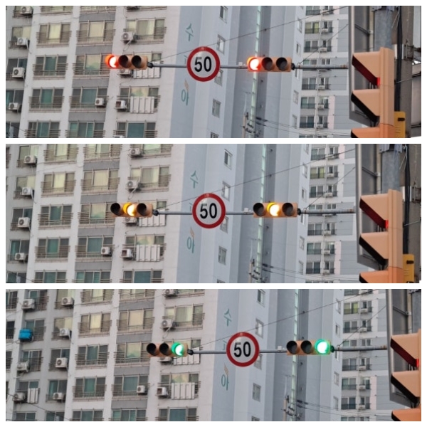 삼색신호등 적색 황색 녹색. ⓒ이복남