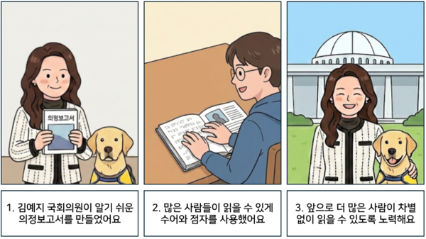 1 ±è¿¹Áö ±¹È¸ÀÇ¿øÀÌ ¾Ë±â ½¬¿î ÀÇÁ¤º¸°í¼¸¦ ¸¸µé¾ú¾î¿ä. 2 ¸¹Àº »ç¶÷µéÀÌ ÀÐÀ» ¼ö ÀÖ°Ô ¼ö¾î¿Í Á¡ÀÚ¸¦ »ç¿ëÇß¾î¿ä. 3 ¾ÕÀ¸·Î ´õ ¸¹Àº »ç¶÷ÀÌ Â÷º° ¾øÀÌ ÀÐÀ» ¼ö ÀÖµµ·Ï ³ë·ÂÇØ¿ä. ©AI ÆíÁý½Ç