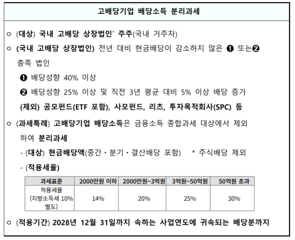 고배당기업 배당소득 분리과세(2025년 세제개편안 ', 19면 참조 ). ©재정경제부