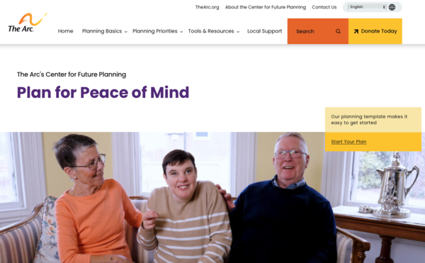 발달장애인을 위한 온라인 미래설계 도구인 빌드 유어 플랜(Build Your Plan)을 운영하고 있는 미국의 장애인 권익옹호 단체 디 아크(The Arc) 홈페이지. ©The Arc 
