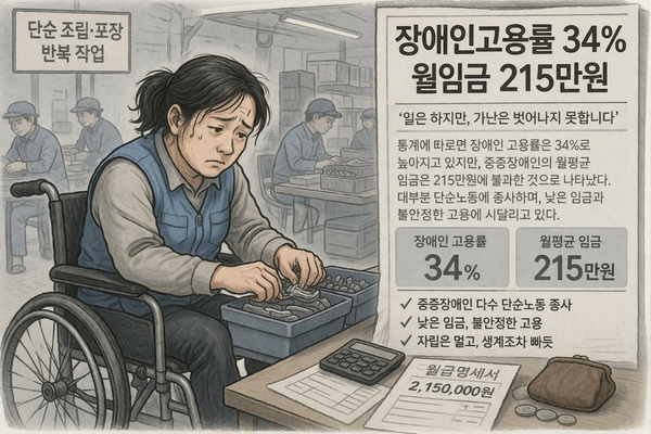 지난해 상반기 장애인 고용률은 34%로 전년 대비 0.2%p 상승한 것으로 조사됐으며, 월평균 임금은 215만3000원으로 나타났다. AI 생성이미지.ⓒ에이블뉴스