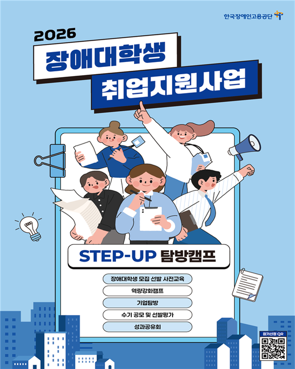 한국장애인고용공단이 여름방학 기간동안 장애대학생에게 진로 탐색 기회를 제공하기 위해 ‘2026년 장애대학생 스텝업탐방캠프 3기’ 참가자를 오는 25일까지 모집한다.ⓒ한국장애인고용공단
