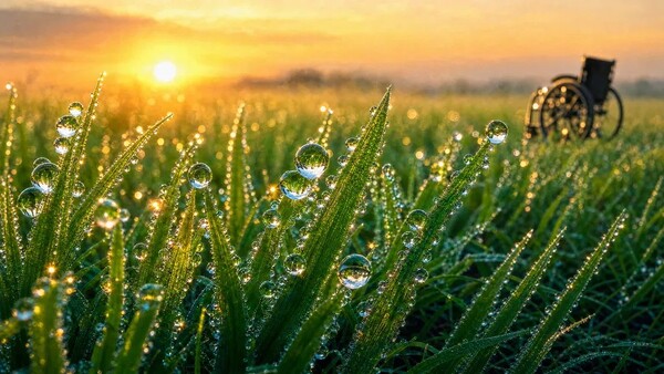 새벽청보리밭의 아침햇살 머금은 이슬보석.(AI 활용 생성 이미지) ©박지주