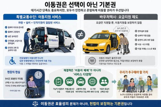 '누가 휠체어를 사용하는가'가 아니라 '누가 실질적인 이동지원을 필요로 하는가'를 묻는 방향으로 나아가야 한다.  (생성형 AI 활용 생성 이미지) ⓒ 김경식